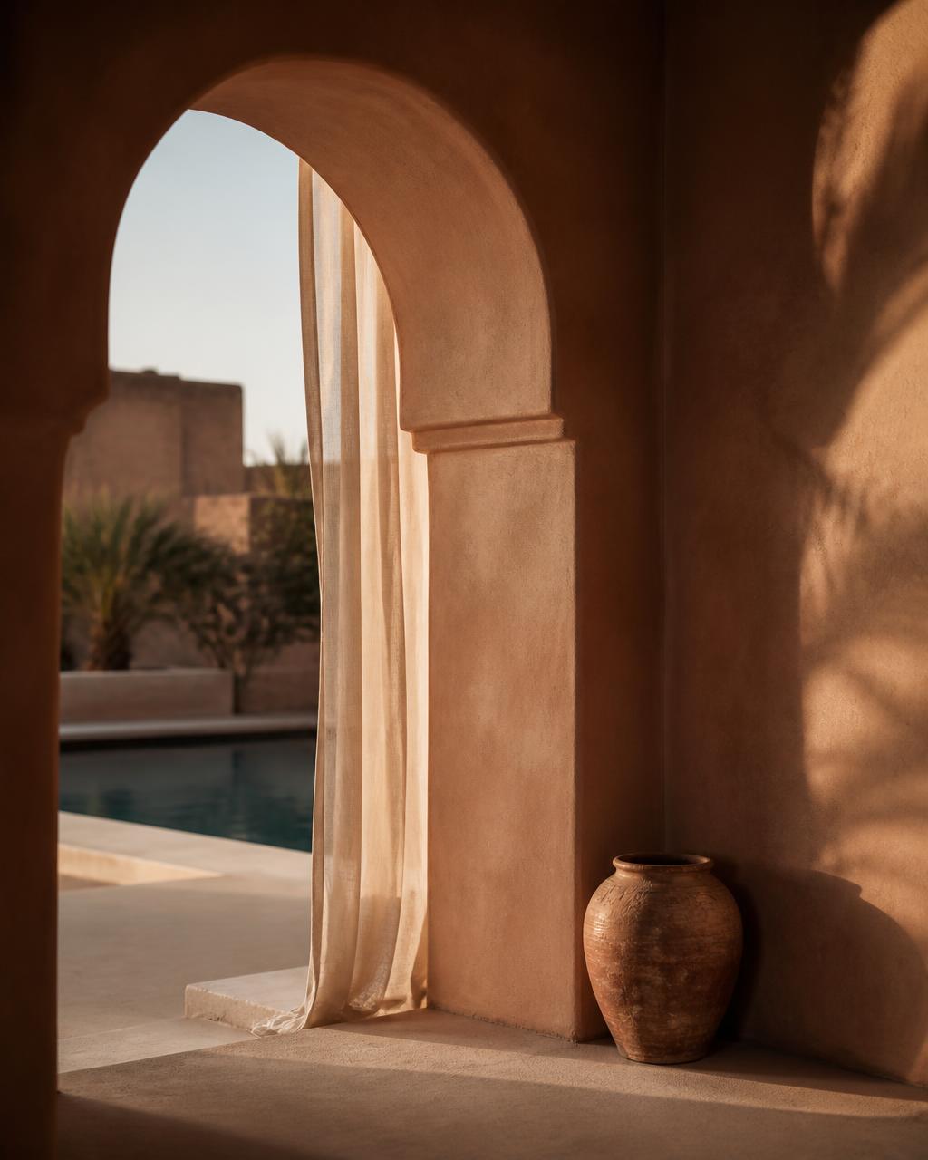 Shaded doorway detail — desert villa pool