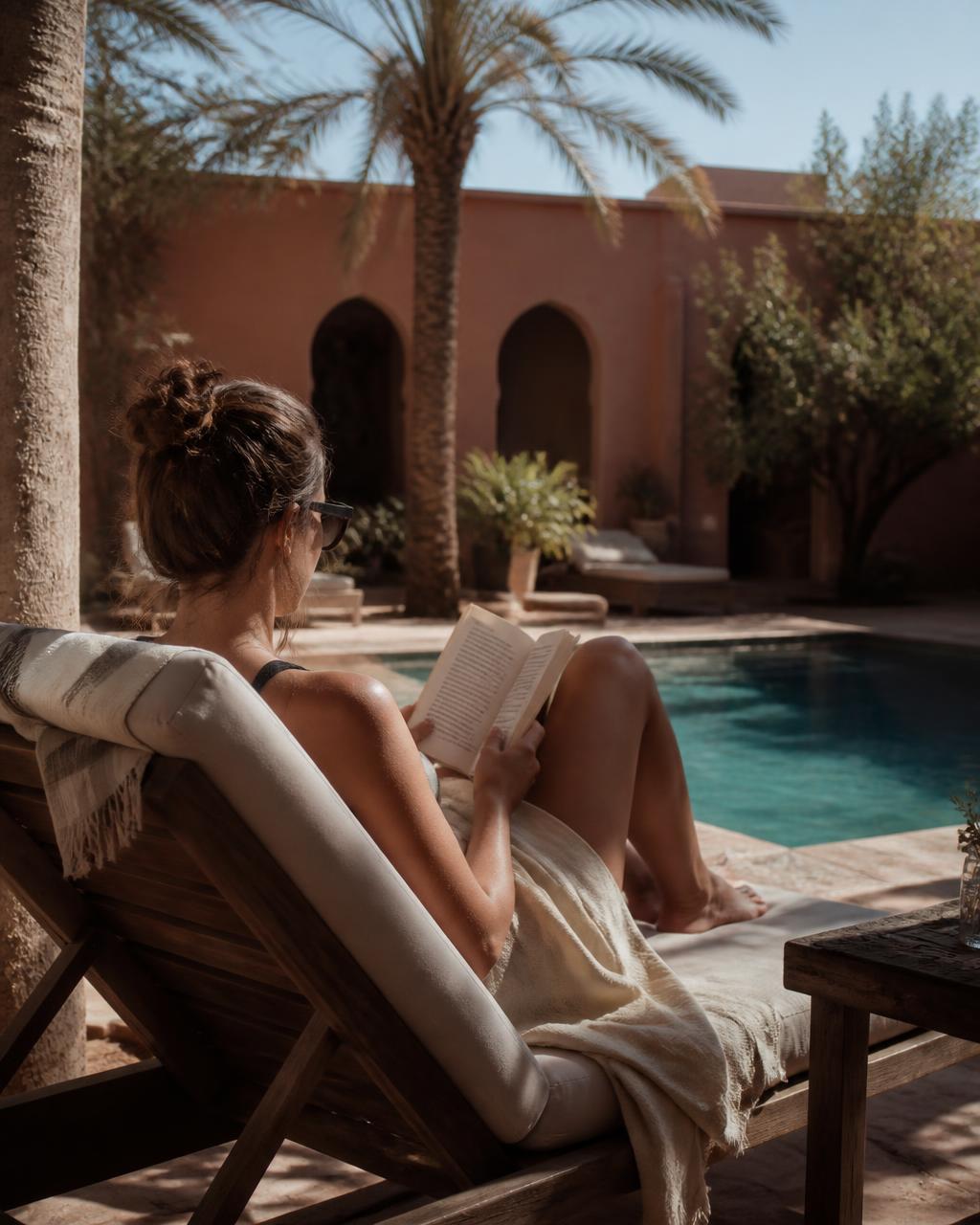 Poolside reading — desert villa pool