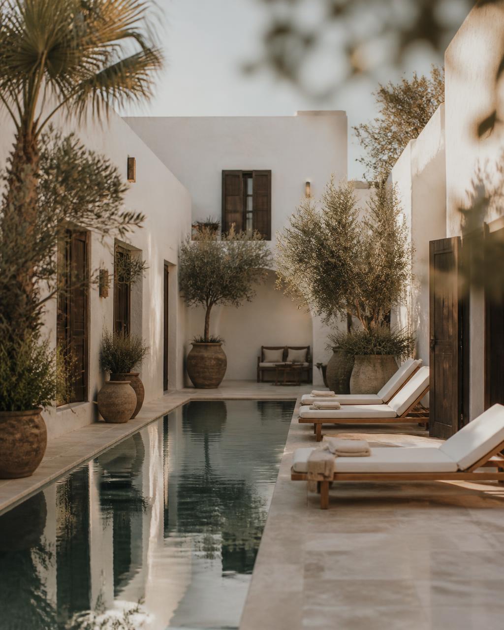 01 — Wide shot — tropical courtyard villa